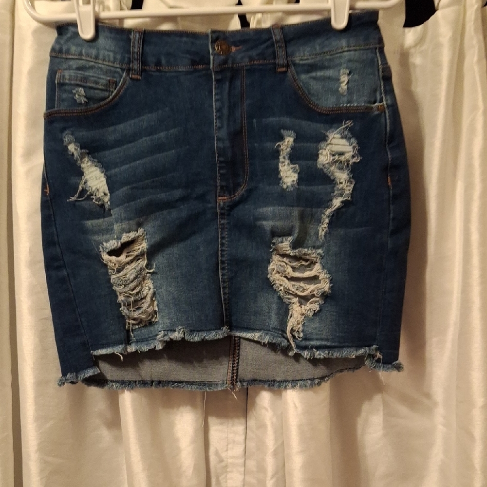 BAMBOO Blue Distressed Mini Skirt 7